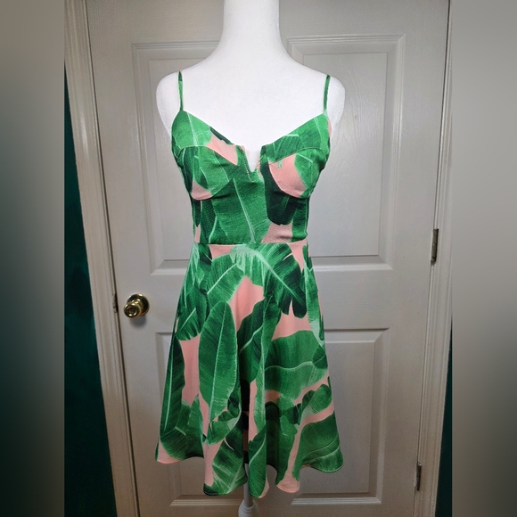 Buddy Love Palm Print Mini Dress – Pink & Green Tropical Summer Dress – XS - Picture 4 of 7
